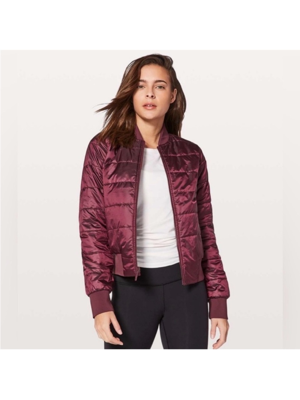 Lululemon Non-Stop Reversible Bomber Jacket Wine/Pomegranate Reflective EUC 6